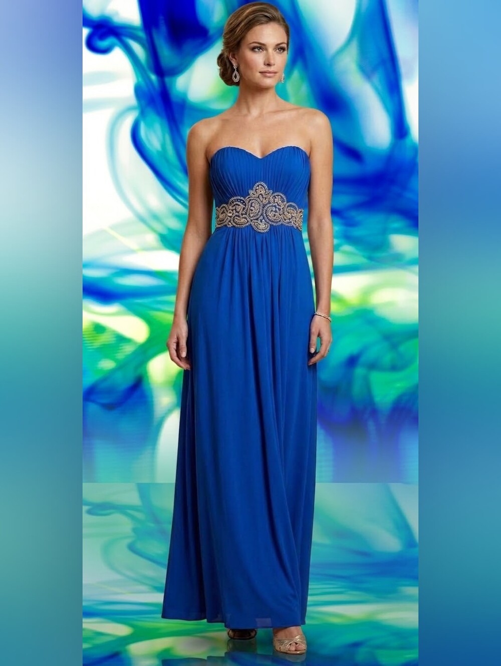 My Michelle Blue Strapless Sweetheart Gown